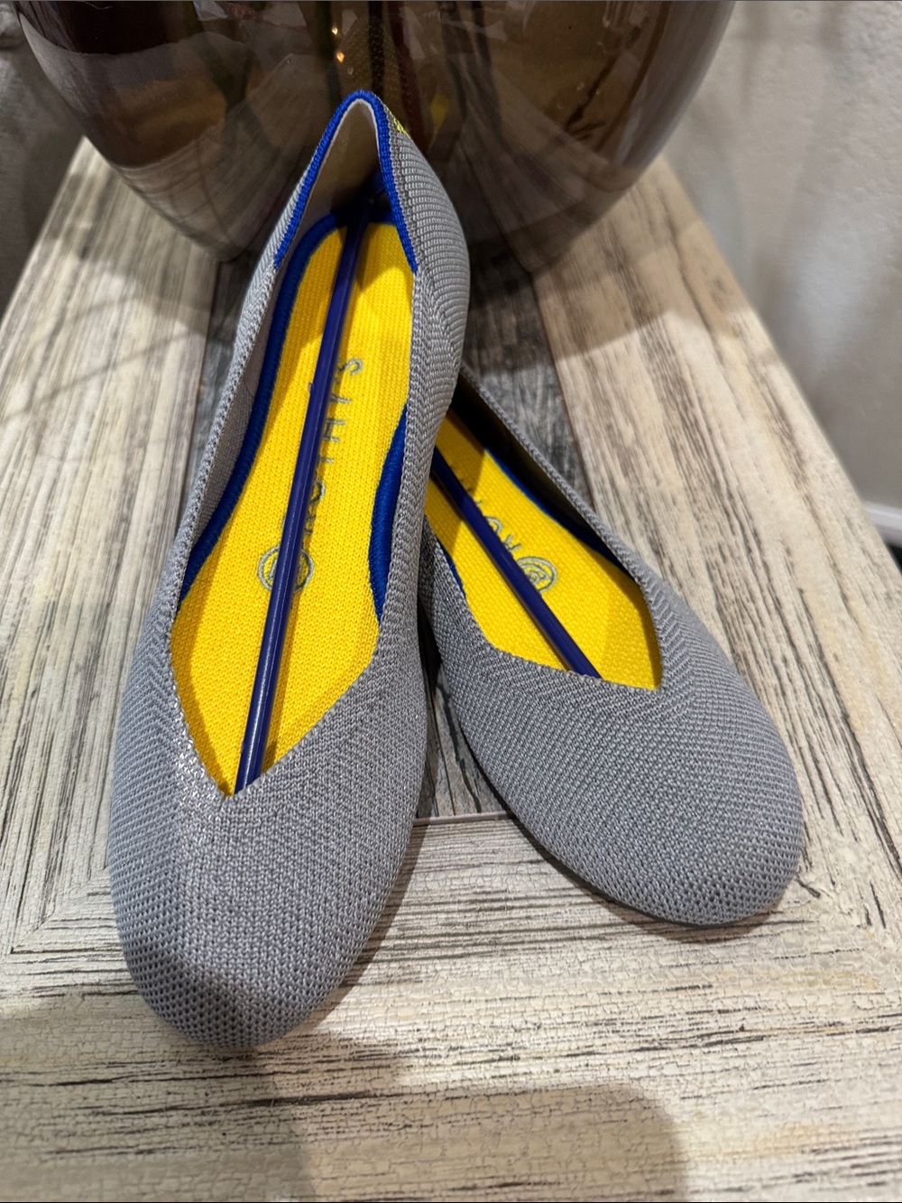 Rothy’s Gray Ballet Flats with Bright Yellow Insole